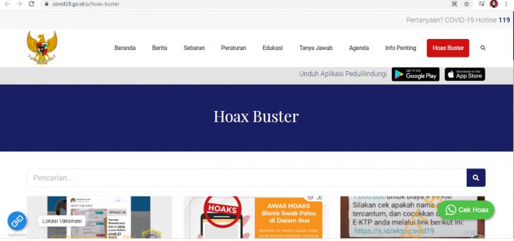 Tampilan Hoax Buster (https://covid19.go.id/p/hoax-buster)